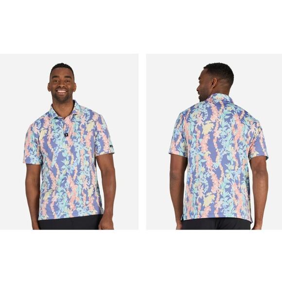 New NWT Bad Birdie Men's Core Golf Polo In Lei'd Print Size Small - Picture 1 of 10